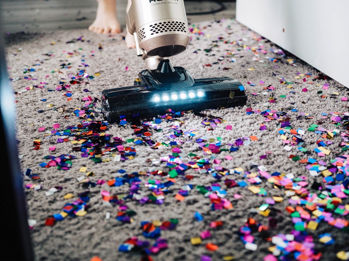 Vacuuming a carpet clean during a Stafford home cleaning